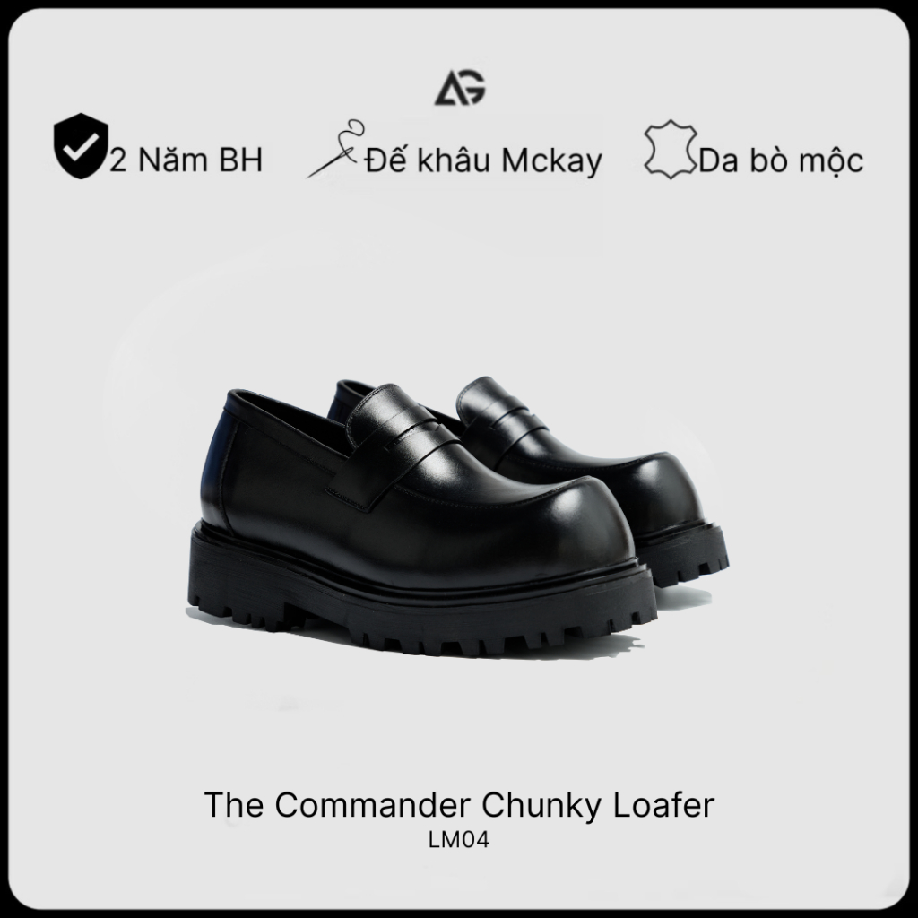 Giày Da Loafer Nam The Commander Chunky Loafer Mũi Tròn Đế 5cm Da Bò Mộc Cao Cấp AUGUST LM04