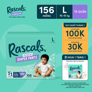  Thùng Tã Bỉm Quần Rascals Size L  10-15kg  156 miếng 