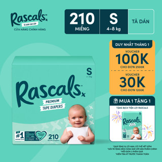  Thùng Tã Bỉm Dán Rascals Size S  4-8kg  210 miếng 