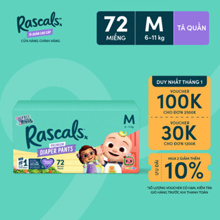  Tã Bỉm Quần Rascals Cocomelon Size  M  6-11kg  72 miếng - Kèm Sách tô màu ngẫu nhiên 