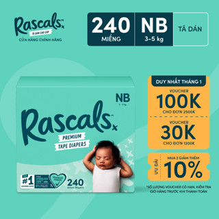  Thùng Tã Bỉm Dán Rascals Size NB  3-5kg  240 miếng 