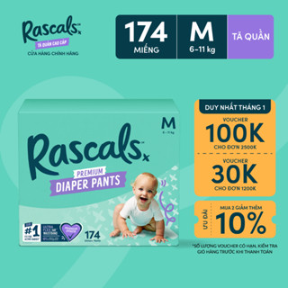  Thùng Tã Bỉm Quần Rascals Size M  6-11kg  174 miếng 