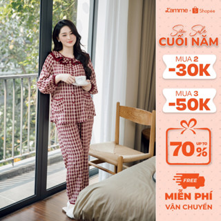  Bộ đồ ngủ Nari dáng suông họa tiết kẻ caro chất đũi mềm mại set bộ mặc nhà thiêt kế by L'AMME 