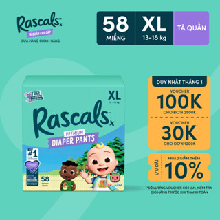  Tã Bỉm Quần Rascals Cocomelon Size  XL  13-18kg  58 miếng - Kèm Sách tô màu ngẫu nhiên 
