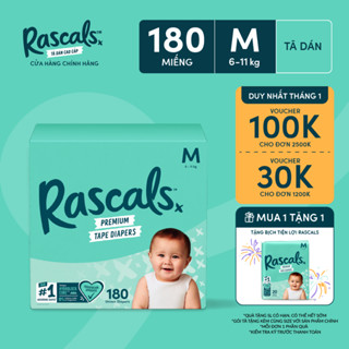  Thùng Tã Bỉm Dán Rascals Size M  6-11kg  180 miếng 
