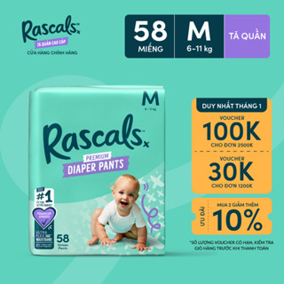  Tã Bỉm Quần Rascals Size M  6-11kg  58 miếng 