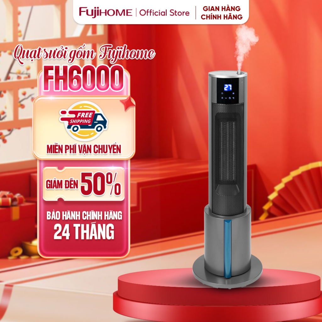 Quạt sưởi gốm tích hợp tạo ẩm FUJIHOME FH6000, máy sưởi ấm phu sương, Không Đốt Oxy, Không Khô Da, A