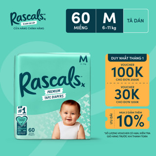  Tã Bỉm Dán Rascals Size M  6-11kg  60 miếng 