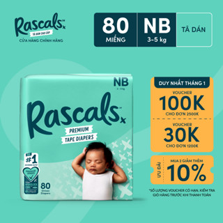  Tã Bỉm Dán Rascals Size NB  3-5kg  80 miếng 