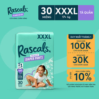  Tã Bỉm Quần Rascals Size XXXL  17kg+  30 miếng 