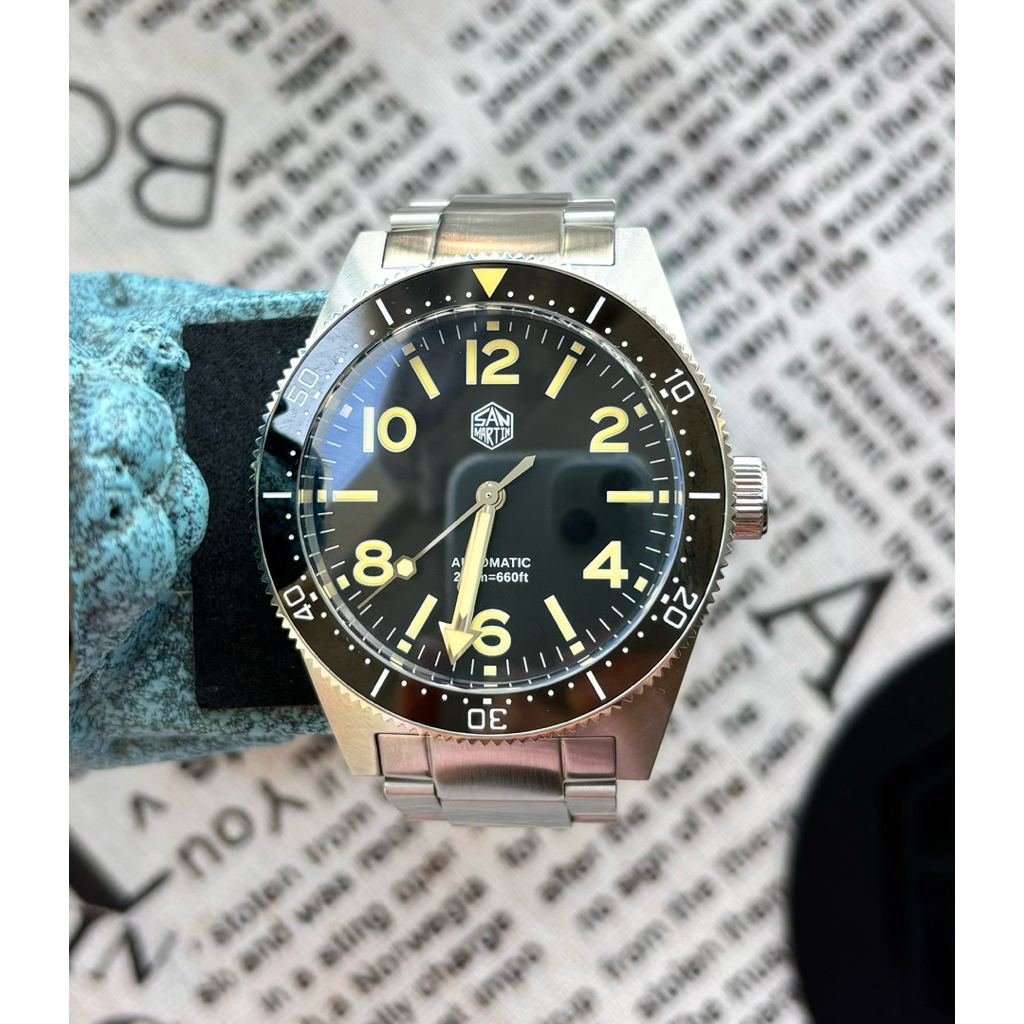 Đồng hồ cơ nam San Martin 62mas Dive size 39 mặt kính sapphire nguyên khối chống nước phong cách Ret