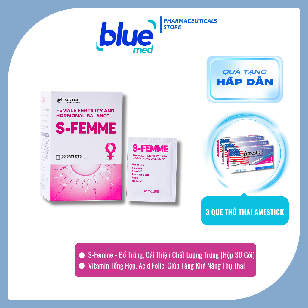S-FEMME - Bổ trứng, Cải Thiện Chất Lượng Trứng, Tăng Khả Năng Thụ Thai, Vitamin Tổng Hợp (30 Gói)
