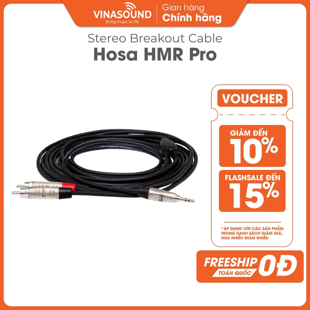 Hosa HMR Pro Stereo Breakout Cable Chính Hãng | Dây Cáp Stereo Jack 3.5mm TRS sang 2 Jack RCA (90cm|