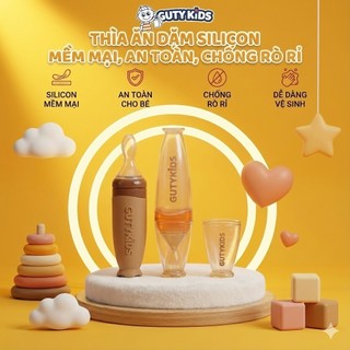  Thìa ăn dặm silicon mềm mại an toàn chống rò rỉ bình thìa ăn dặm dung tích 120ml - Guty Kids 