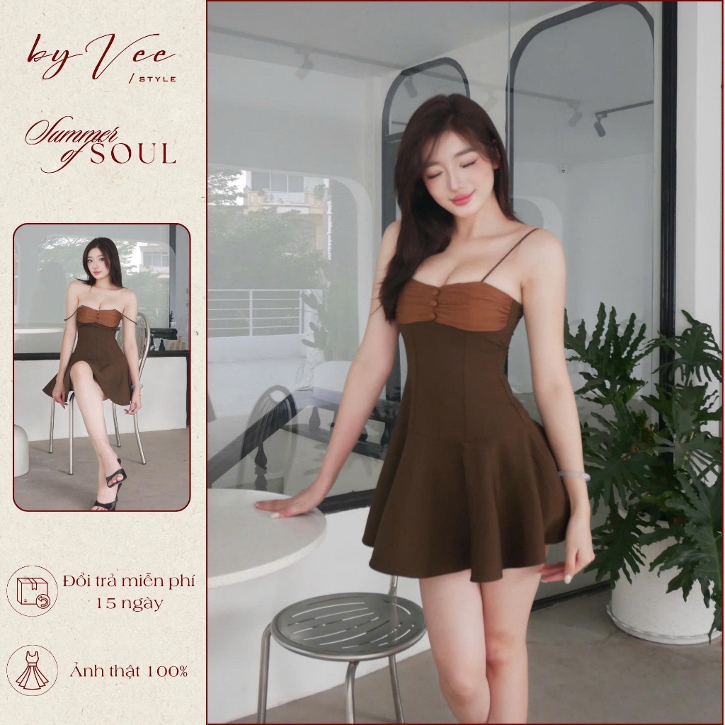 Đầm 2 dây cúp ngực lụa nâu Melt Dress | BigBuy360 - bigbuy360.vn