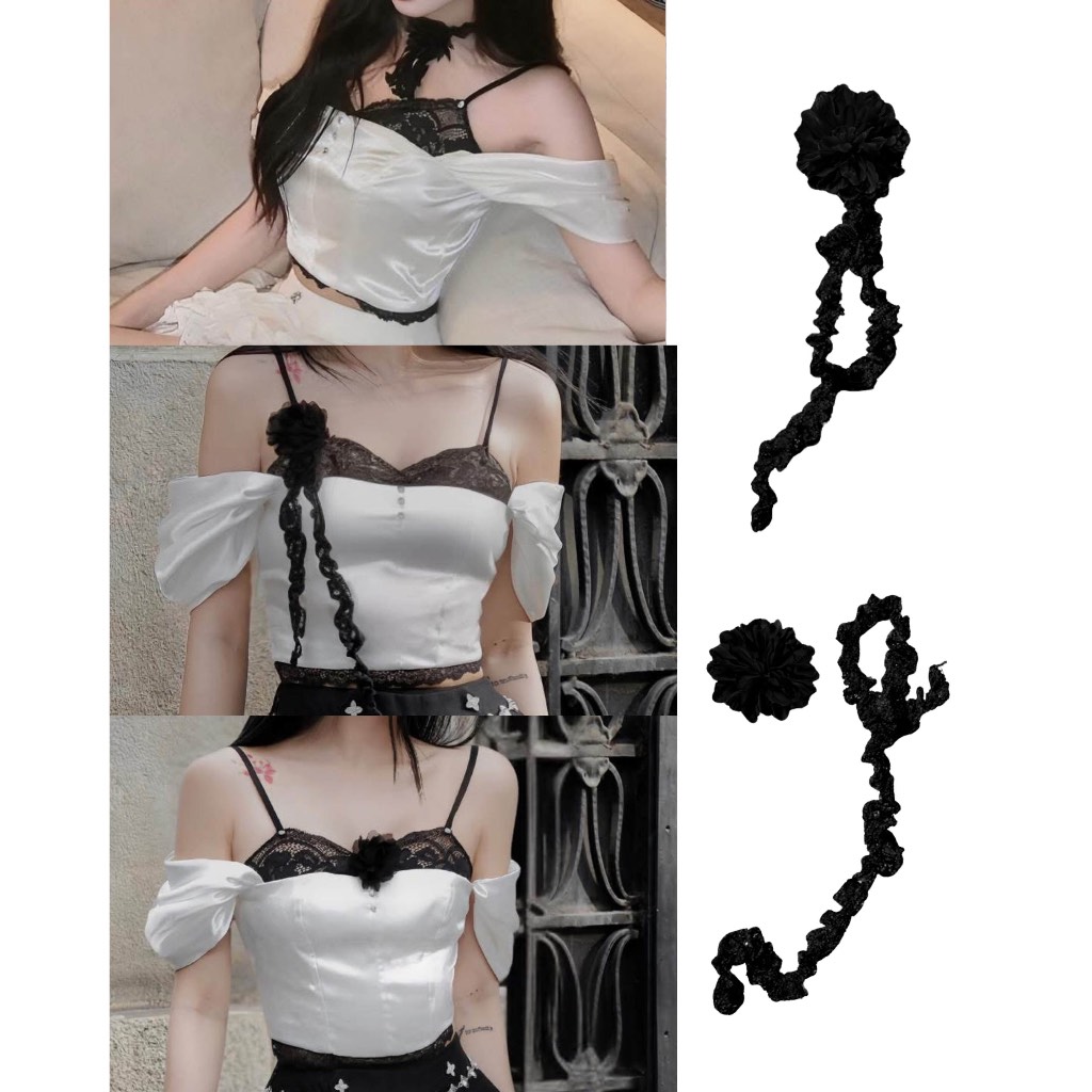 THE FANCE | Combo dây ren choker & ghim hoa phụ kiện ghim cài cao cấp GLOSSY