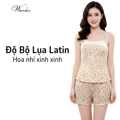 Đồ bộ WANNABE bộ quần sọt mặc với áo 2 dây lụa mango mềm mịn dạng ống ngang viền ren đơn giản BSS95