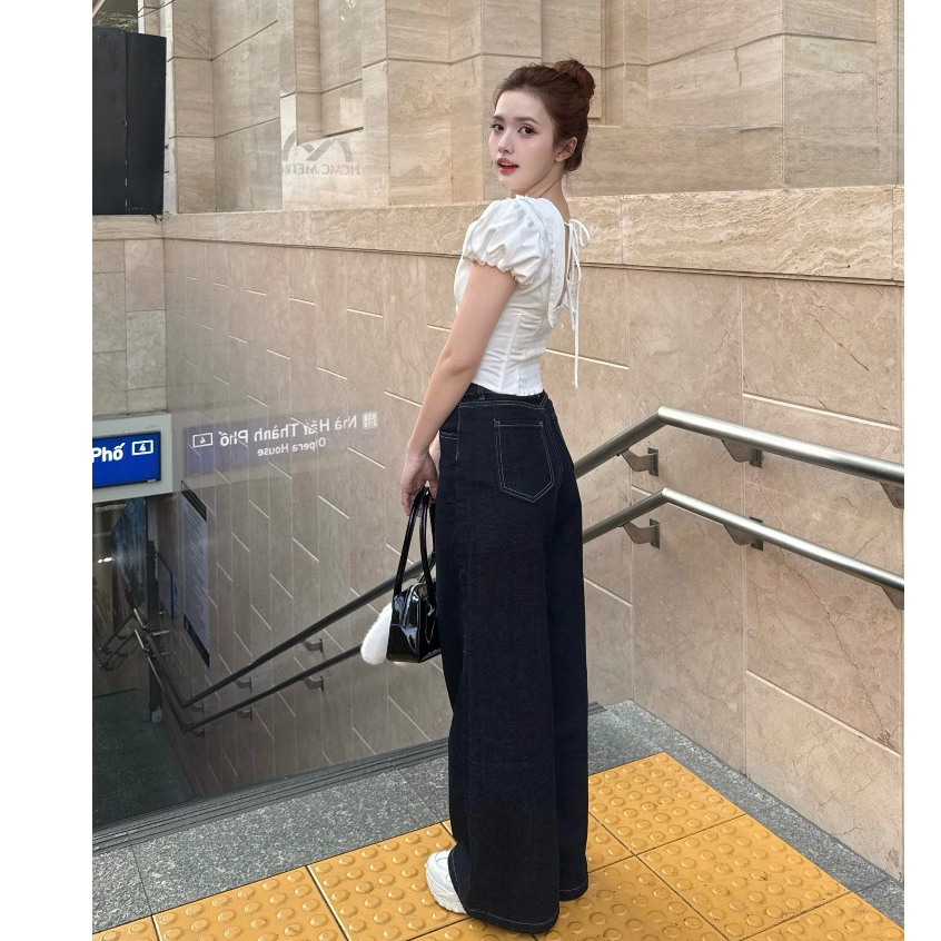 DELIZ - Quần jean nữ ống rộng cạp cao chất liệu jean denim mềm tôn dáng J412 DELIZ | BigBuy360 - bigbuy360.vn
