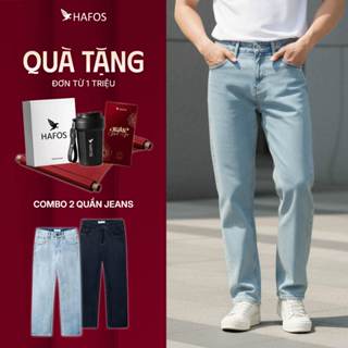  Combo 2 Quần Jean Ống Suông HAFOS quần bò nam ống đứng co giãn không nhăn không phai màu 