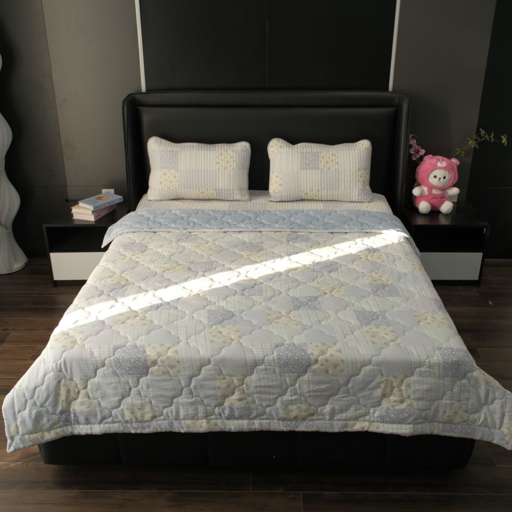 Bộ ga gối cotton đũi ga trần, hoạ tiết xinh, hiện đại gồm 3 món