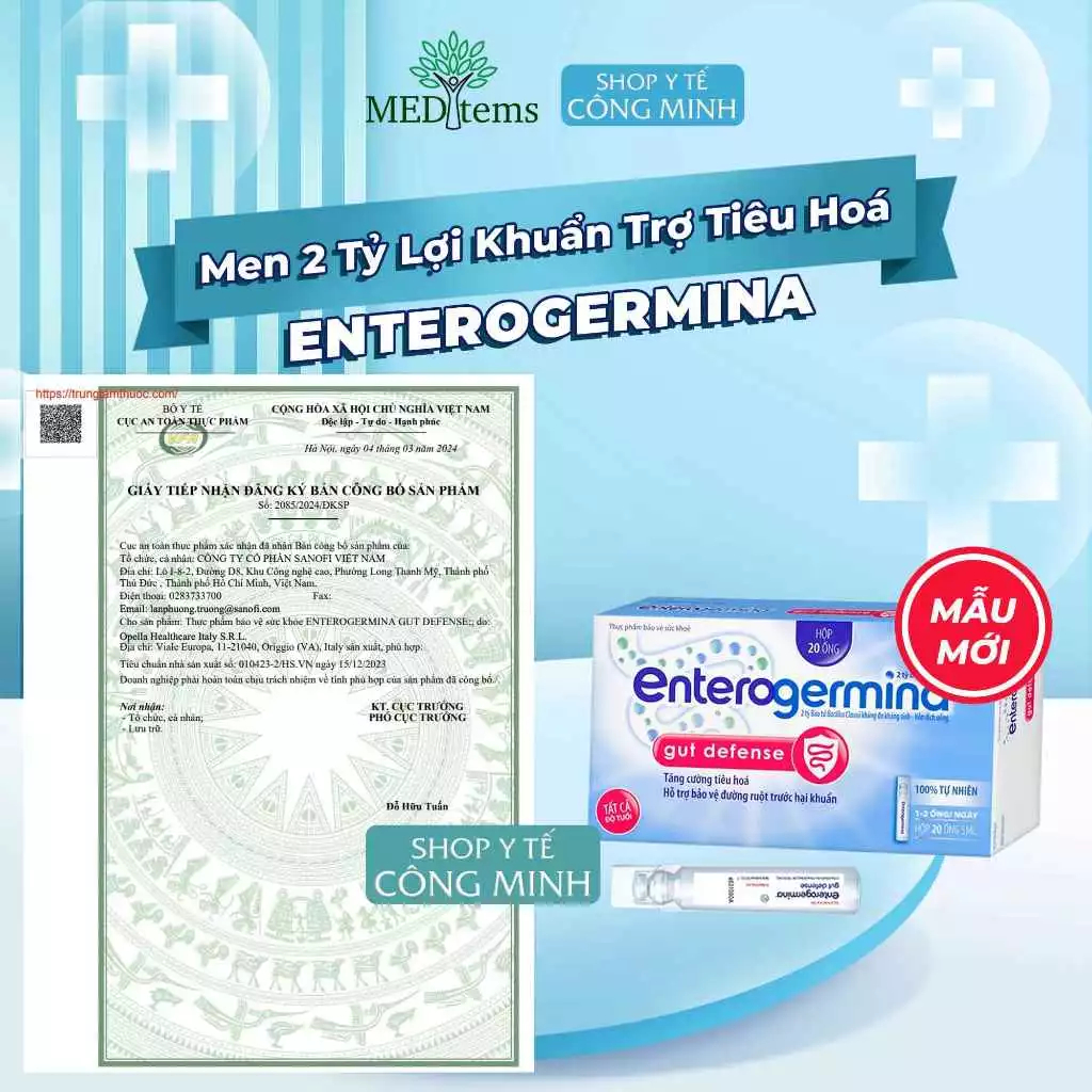 Men vi sinh ENTEROGERMINA hỗ trợ tiêu hóa và tăng cường sức đề kháng - 2 tỷ lợi khuẩn
