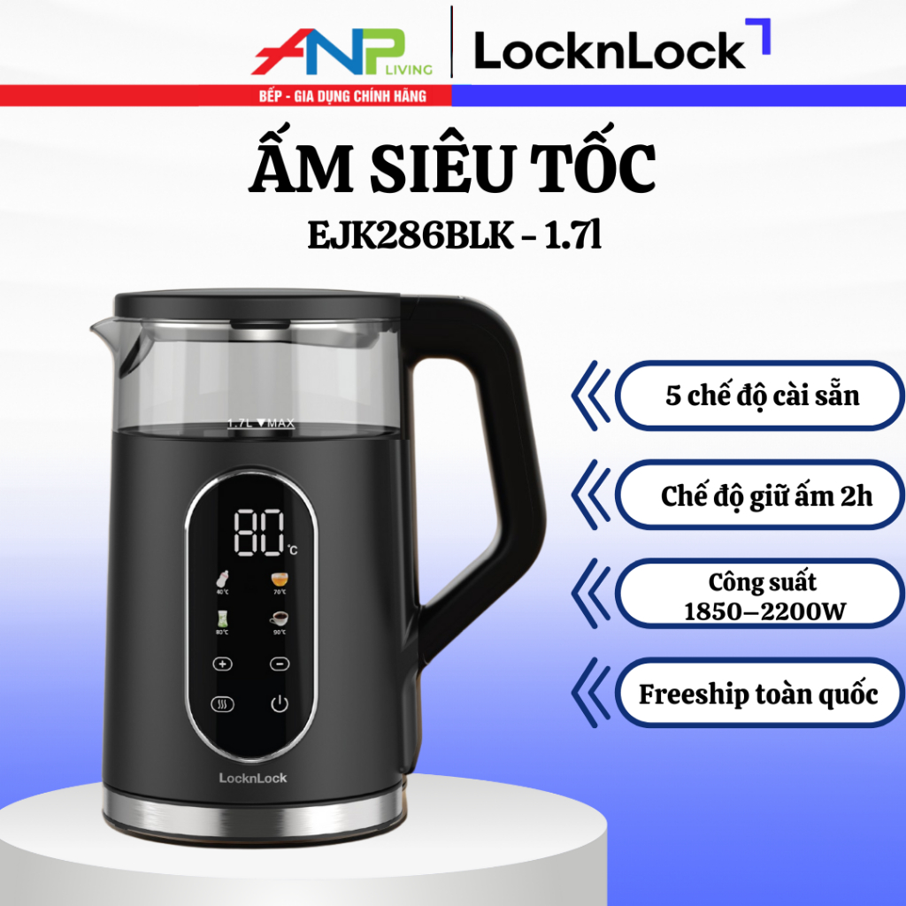 Ấm Đun Siêu Tốc LocknLock EJK286BLK (1.7L, 2200W, Màu Đen – Chính Hãng)