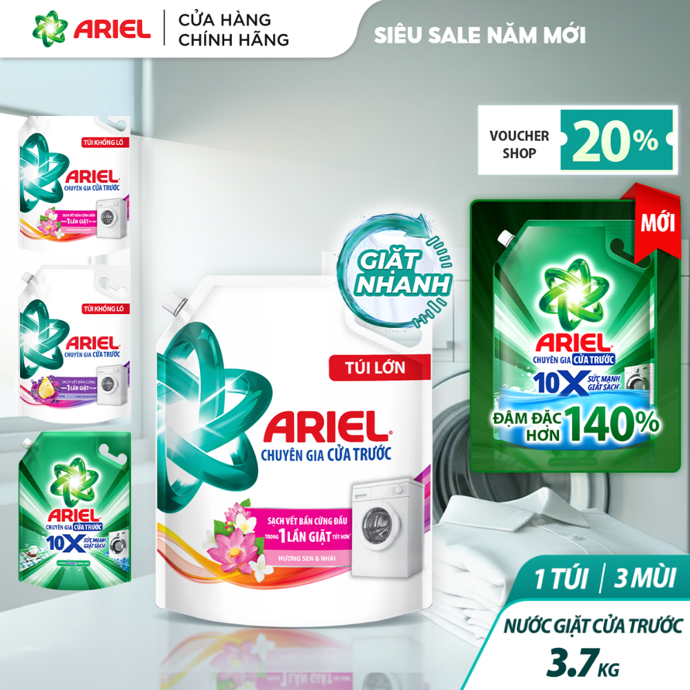 Nước Giặt ARIELCửa Trước Nhiều Mùi Hương/10X Đậm Đặc Túi 3.7KG