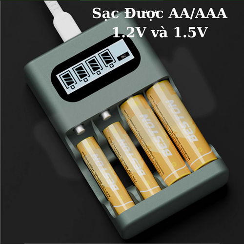 Bộ Sạc Pin BESTON M9501 sạc cả 2 loại 1.2V/1.5V AA AAA cổng sạc USB-C Sạc nhanh Tự ngắt Màn hình LCD