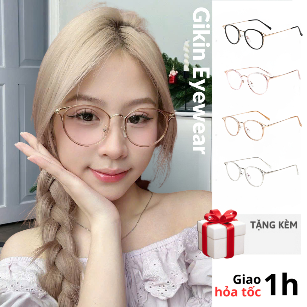 Gọng kính cận mắt mèo nữ mắt tròn chất liệu nhựa phối kim loại chắc chắn, xinh xắn, dễ đeo MS09