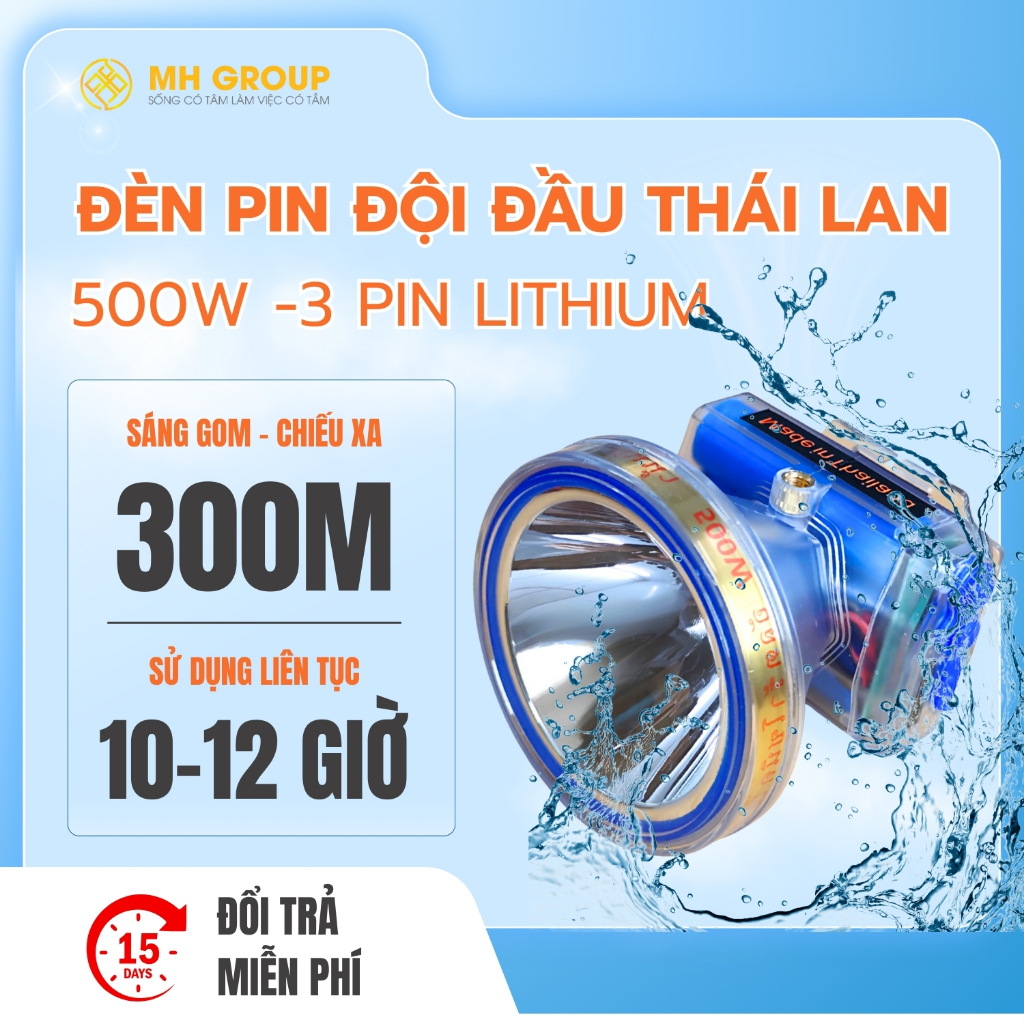 Đèn đội đầu Thái Lan-500W, 3PIN, siêu sáng, chống nước, đi lặn, đi rừng, đi…