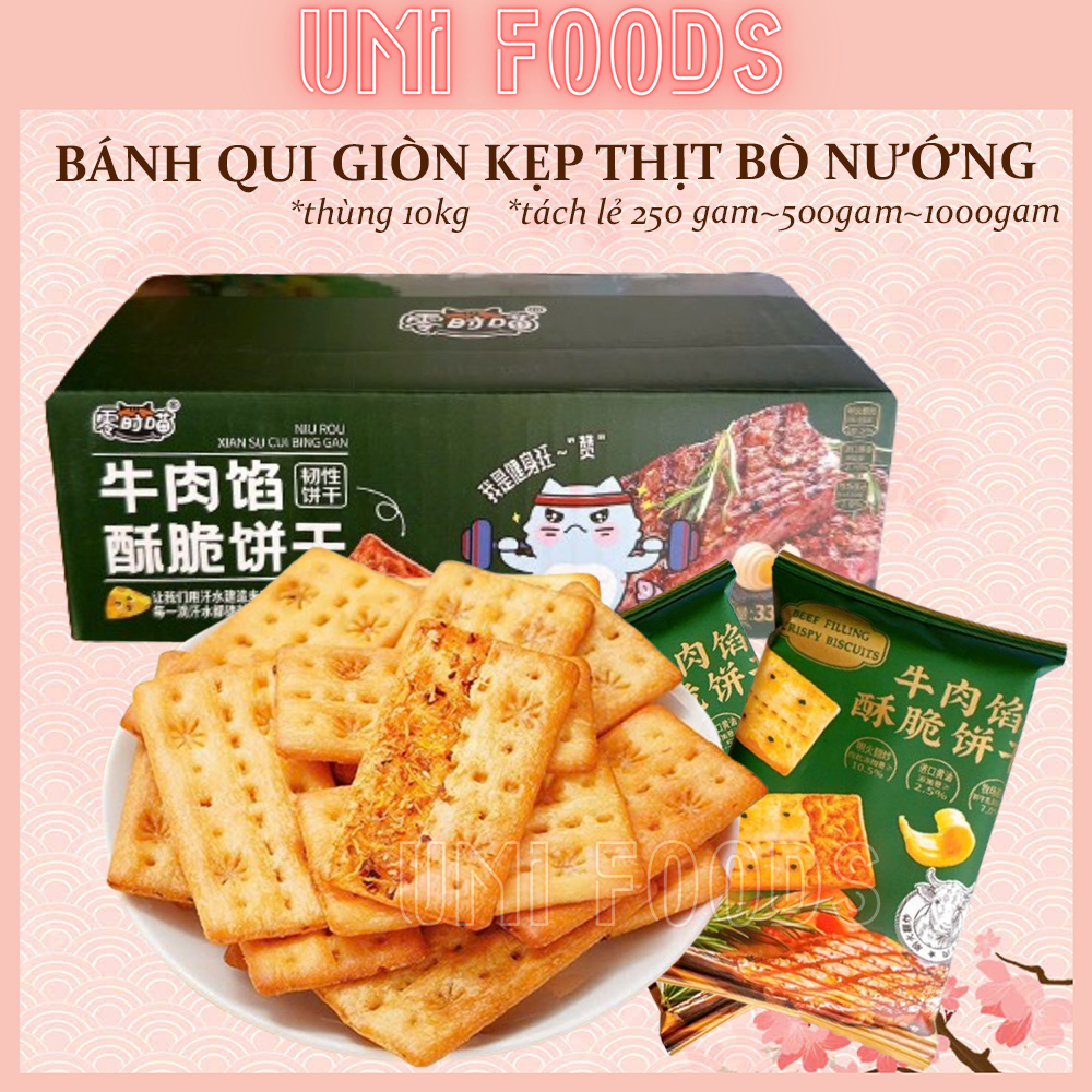 [COMBO 1KG SIÊU RẺ] Bánh qui giòn kẹp thịt bò nướng beefsteak xé sợi - ăn vặt healthy ngon bổ rẻ