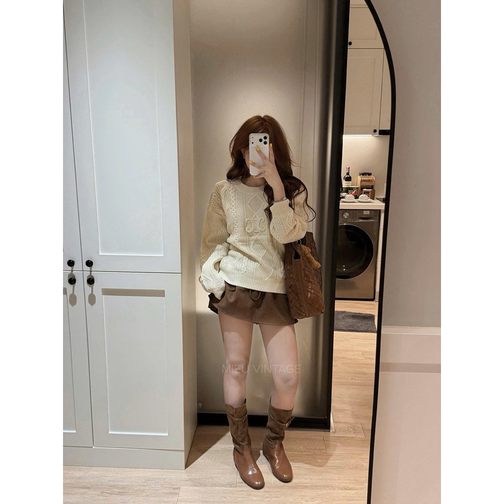 𝟏𝟒𝐚𝐦.𝐬𝐭𝐮𝐝𝐢𝐨 | Áo Len Dệt Thừng Nữ Dáng Rộng Dệt Họa Tiết Nổi Phong Cách Hàn Quốc Basic