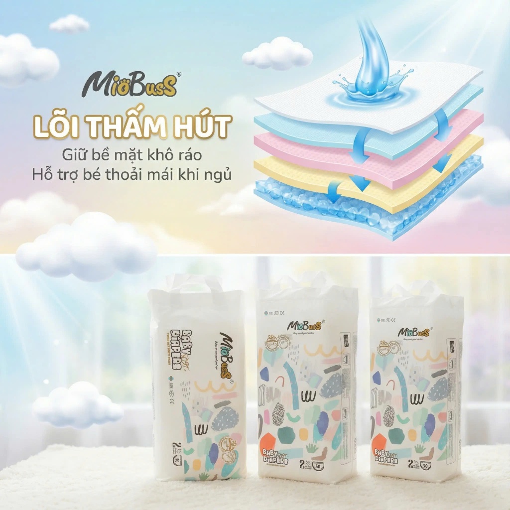 [150 miếng] - Bỉm Quần Trẻ Em MioBusS - Thấm hút nhanh, mềm mại, thoáng khí
