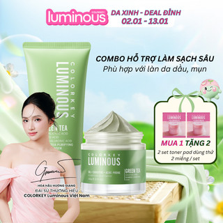  COMBO Làm Sạch Da COLORKEY LUMINOUS Phù Hợp Cho Da Dầu Mụn - 1 Sữa Rửa Mặt Trà Xanh 100g & 1 Mặt Nạ Đất Sét Trà Xanh 