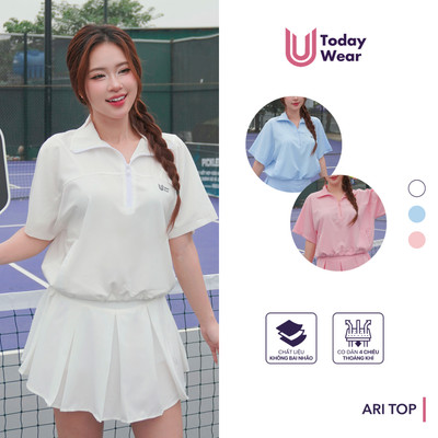 Áo gió thể thao nữ ngắn tay Ari top Today U Wear kiểu dáng năng động, che khuyết diểm tốt