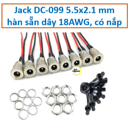 Dây Jack Sạc DC-099 kèm dây silicon 18AWG chất liệu Kim loại tải cao có nắp chống nước