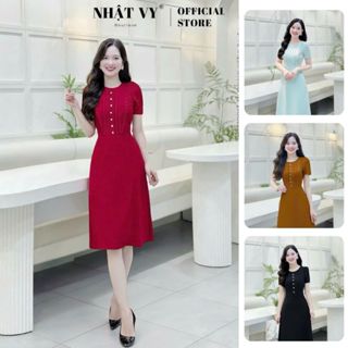 Đầm dự tiệc Nhật Vy viền bèo ngực đính nút chất lụa phù hợp công sở dạo phố cafe sang chảnh - D2892 
