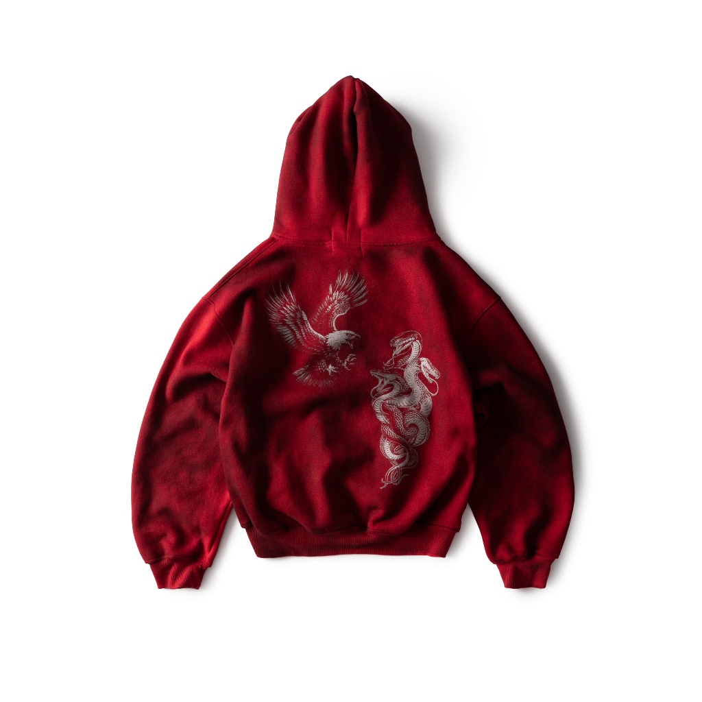 ÁO HOODIE ZIP ĐỎ WAXED LOGO 28NOB , PHUN MÀU HIỆU ỨNG 3D