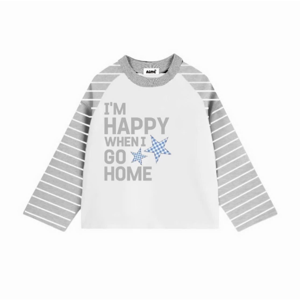 Áo Thun Tay Dài Raglan Phối Sọc Ngang Long Sleeve Boxy Form Rộng Cổ Tròn, Áo Thu Đông Hoạ Tiết Sao Chất Cotton Dễ Mặc