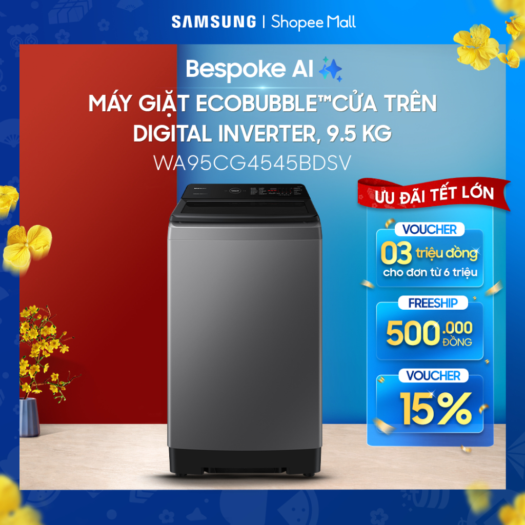 Máy giặt Samsung cửa trên Ecobubble Inverter 9.5kg WA95CG4545BDSV