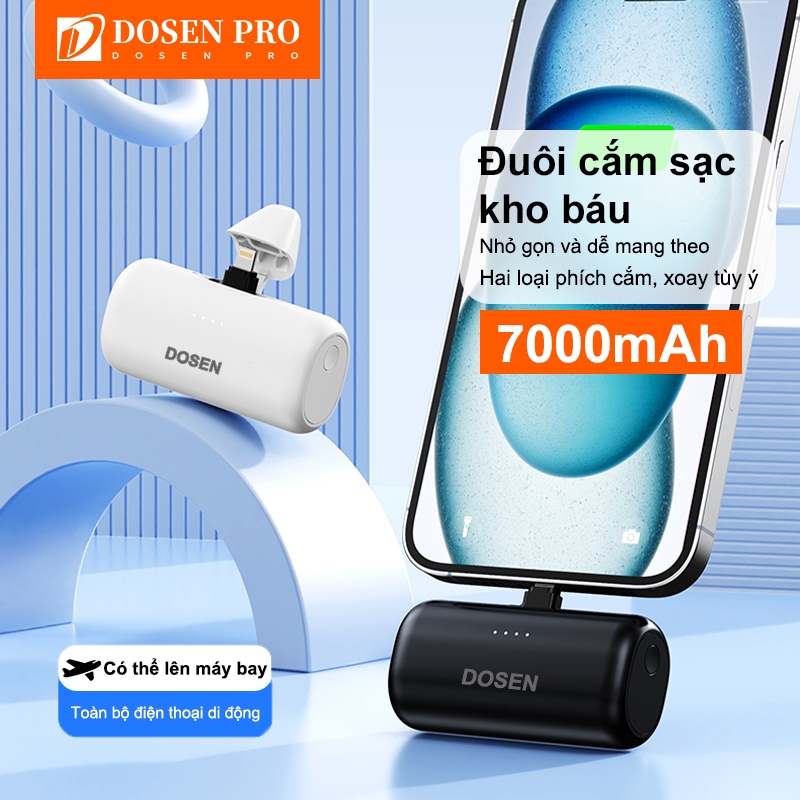 Dosen Pro 7000mAh Mini Power Bank Sạc di động Type-C và phích cắm cho điện thoại/đồng hồ/tai hợp với