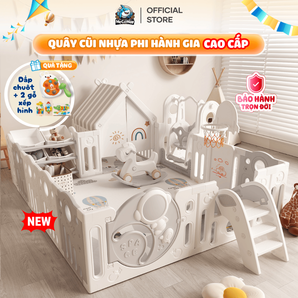 Quây Cũi Nhựa Phi Hành Gia Mới 2026, Quây Cũi Cao Cấp Full Set Tặng Kèm 100 Bóng + Thảm + Set Bóng Rổ Bảo Hành Trọn Đời