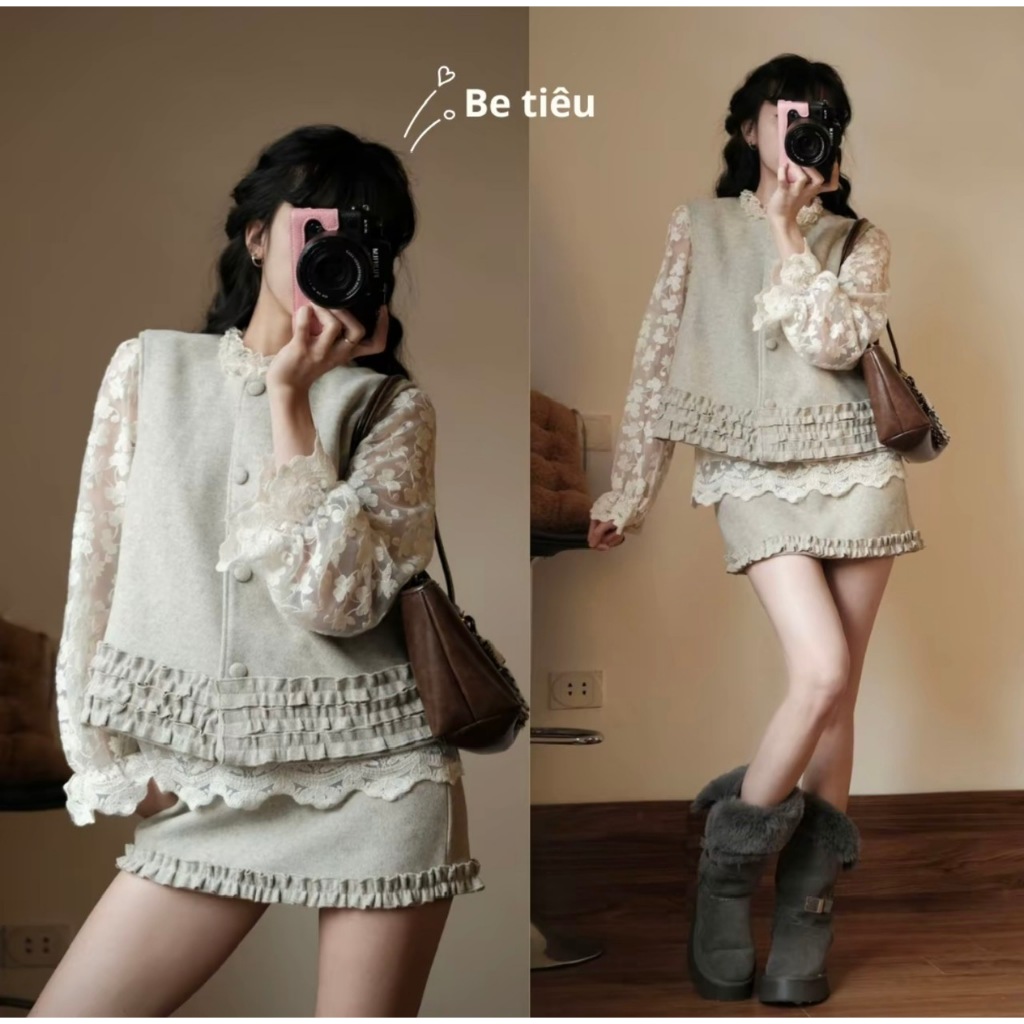 [KO KÈM ÁO TRONG] SET DẠ 2 CHI TIẾT ÁO GILE CÚC BỌC PHỐI BÈO MIX CHÂN VÁY NGẮN CHẬT DẠ BASIC PHONG CÁCH THANH LỊCH | BigBuy360 - bigbuy360.vn