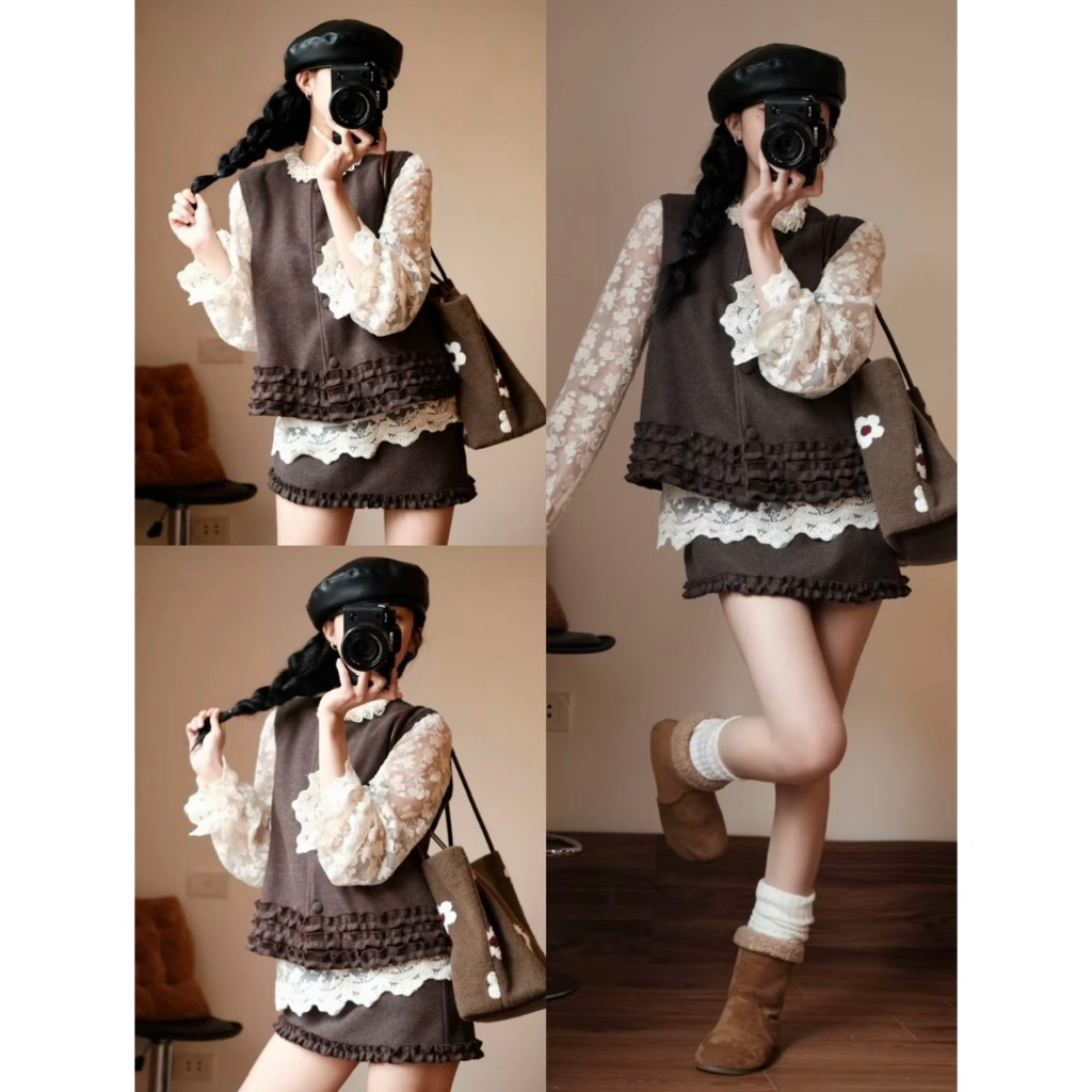 [KO KÈM ÁO TRONG] SET DẠ 2 CHI TIẾT ÁO GILE CÚC BỌC PHỐI BÈO MIX CHÂN VÁY NGẮN CHẬT DẠ BASIC PHONG CÁCH THANH LỊCH | BigBuy360 - bigbuy360.vn