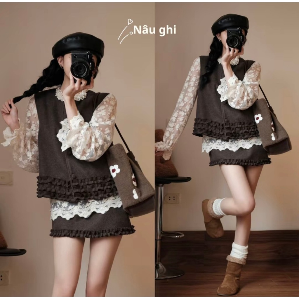 [KO KÈM ÁO TRONG] SET DẠ 2 CHI TIẾT ÁO GILE CÚC BỌC PHỐI BÈO MIX CHÂN VÁY NGẮN CHẬT DẠ BASIC PHONG CÁCH THANH LỊCH | BigBuy360 - bigbuy360.vn