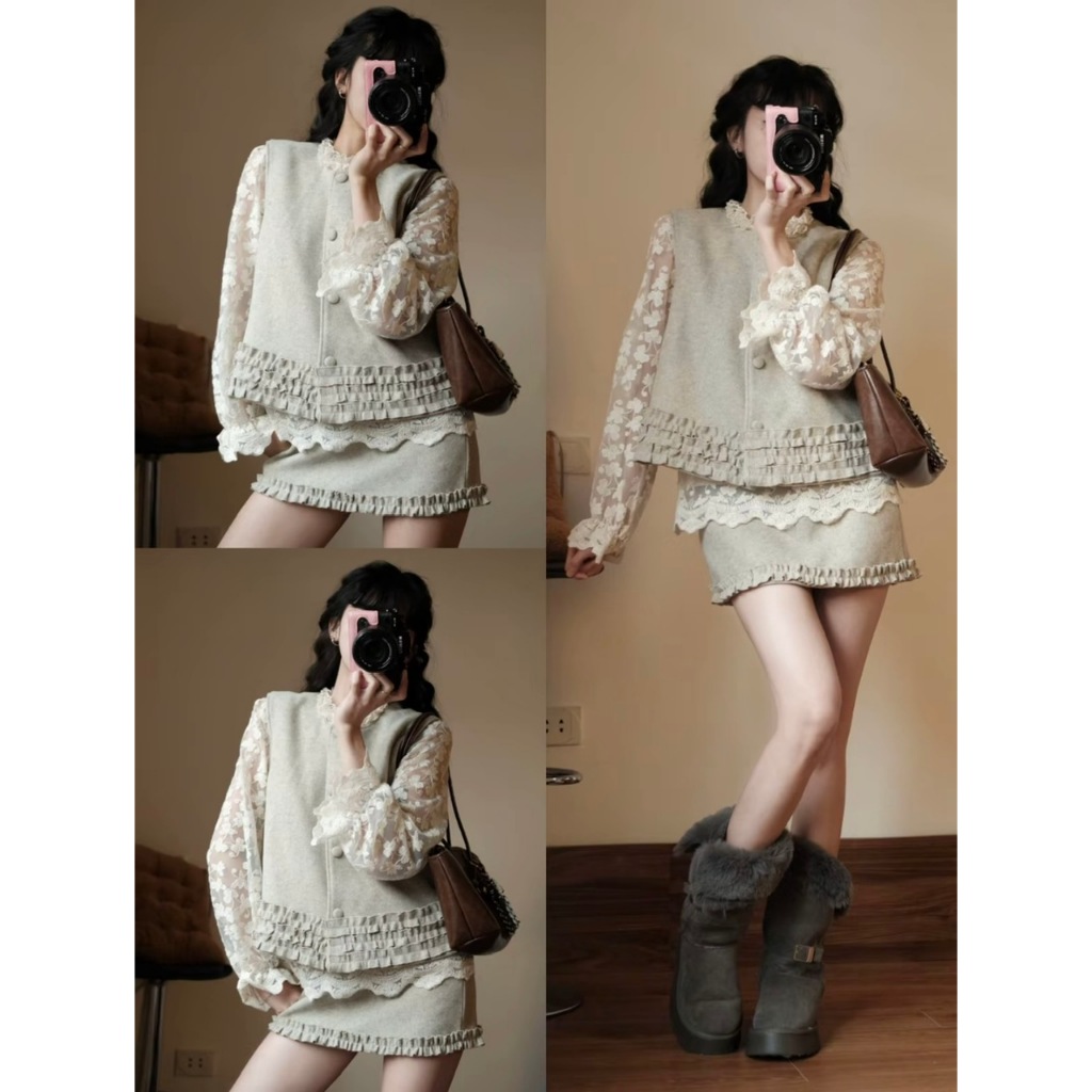 [KO KÈM ÁO TRONG] SET DẠ 2 CHI TIẾT ÁO GILE CÚC BỌC PHỐI BÈO MIX CHÂN VÁY NGẮN CHẬT DẠ BASIC PHONG CÁCH THANH LỊCH | BigBuy360 - bigbuy360.vn