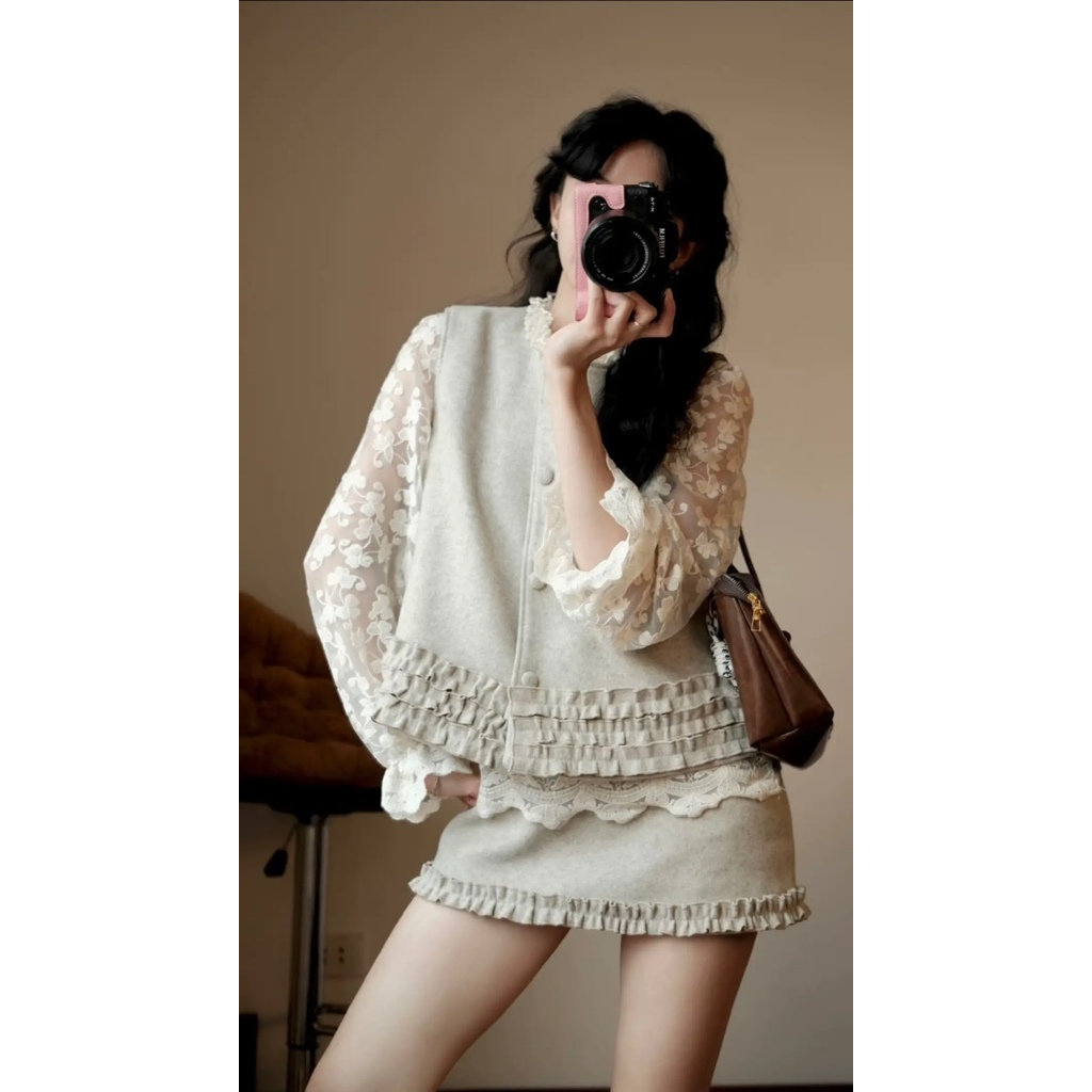 [KO KÈM ÁO TRONG] SET DẠ 2 CHI TIẾT ÁO GILE CÚC BỌC PHỐI BÈO MIX CHÂN VÁY NGẮN CHẬT DẠ BASIC PHONG CÁCH THANH LỊCH | BigBuy360 - bigbuy360.vn