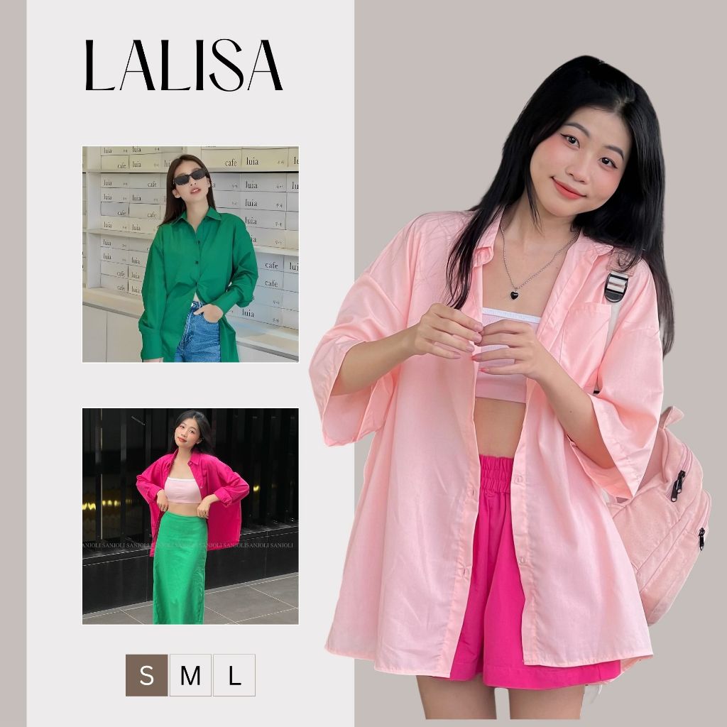 Áo Sơ Mi Nữ Kiểu Dài Tay LALISA Áo Khoác Sơ Mi Form Rộng Trắng Đen Hồng XanhTrendy Hàn Quốc AO014