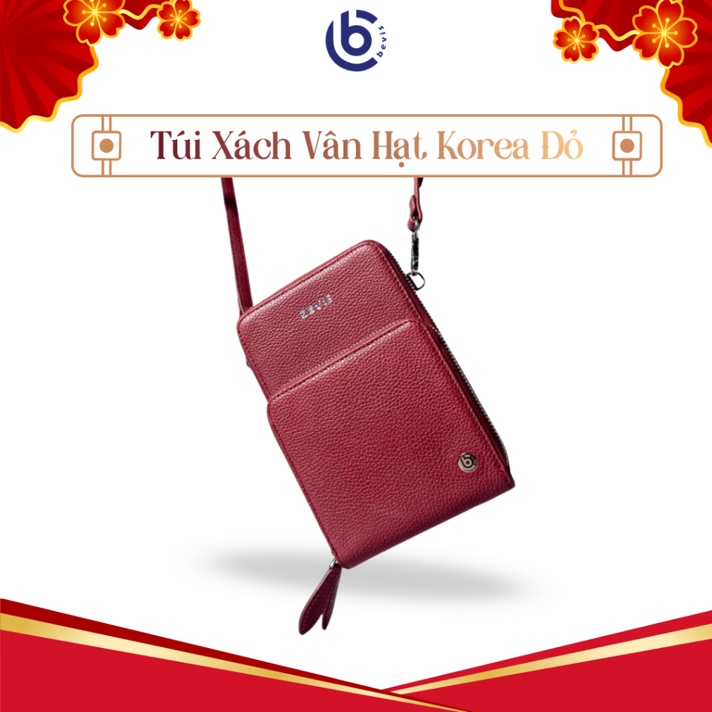 Túi Da Nhập Khẩu Bevis Đỏ Vân Hạt Korea Cao Cấp Unisex - TTEL-M2-DO-05