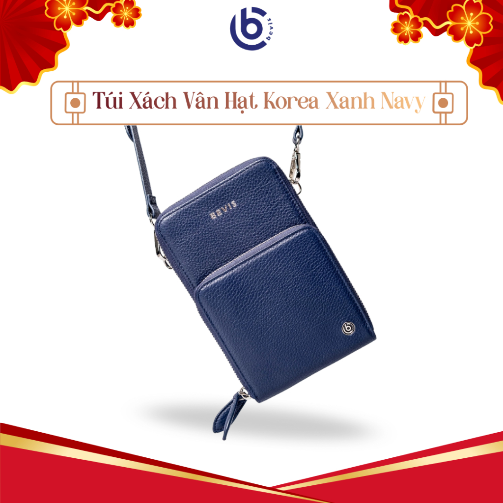 Túi Da Nhập Khẩu Bevis Xanh Navy Vân Hạt Korea – Túi Da Thật Cao Cấp Sang Trọng Thời Trang Công Sở  